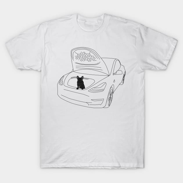 French Bulldog Puppy in a Tesla Model 3 Frunk T-Shirt by Shannon Marie